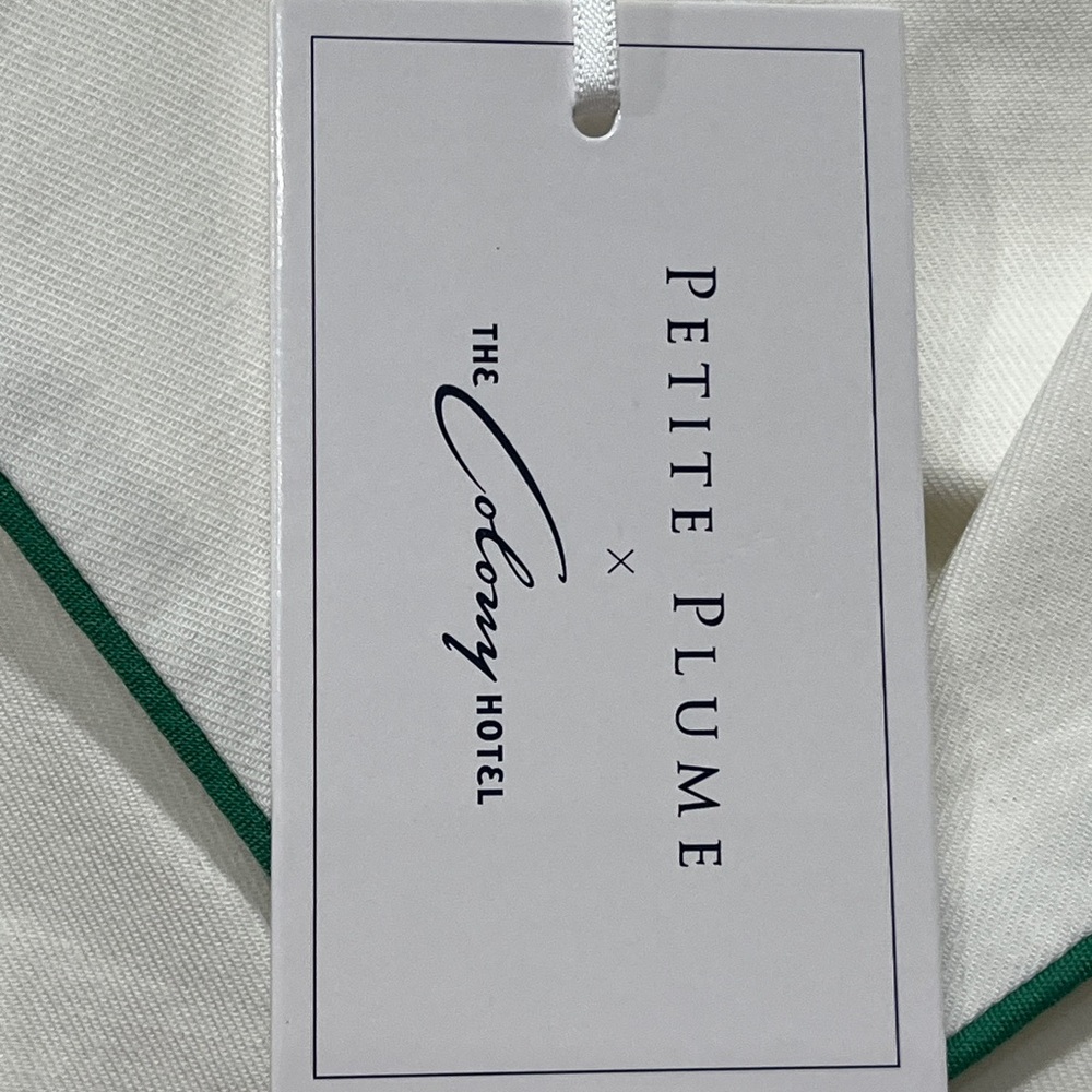 Petite Plume x The Colony Hotel 2 pcs White Cotton Green Piping PJ size S - Picture 8 of 16